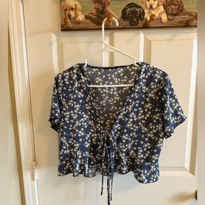 Floral Tie-Front Cover Up Crop Top